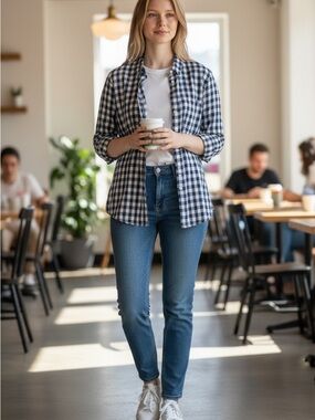 NWOT UNTUCKit Women's Blue Checkered Button Up